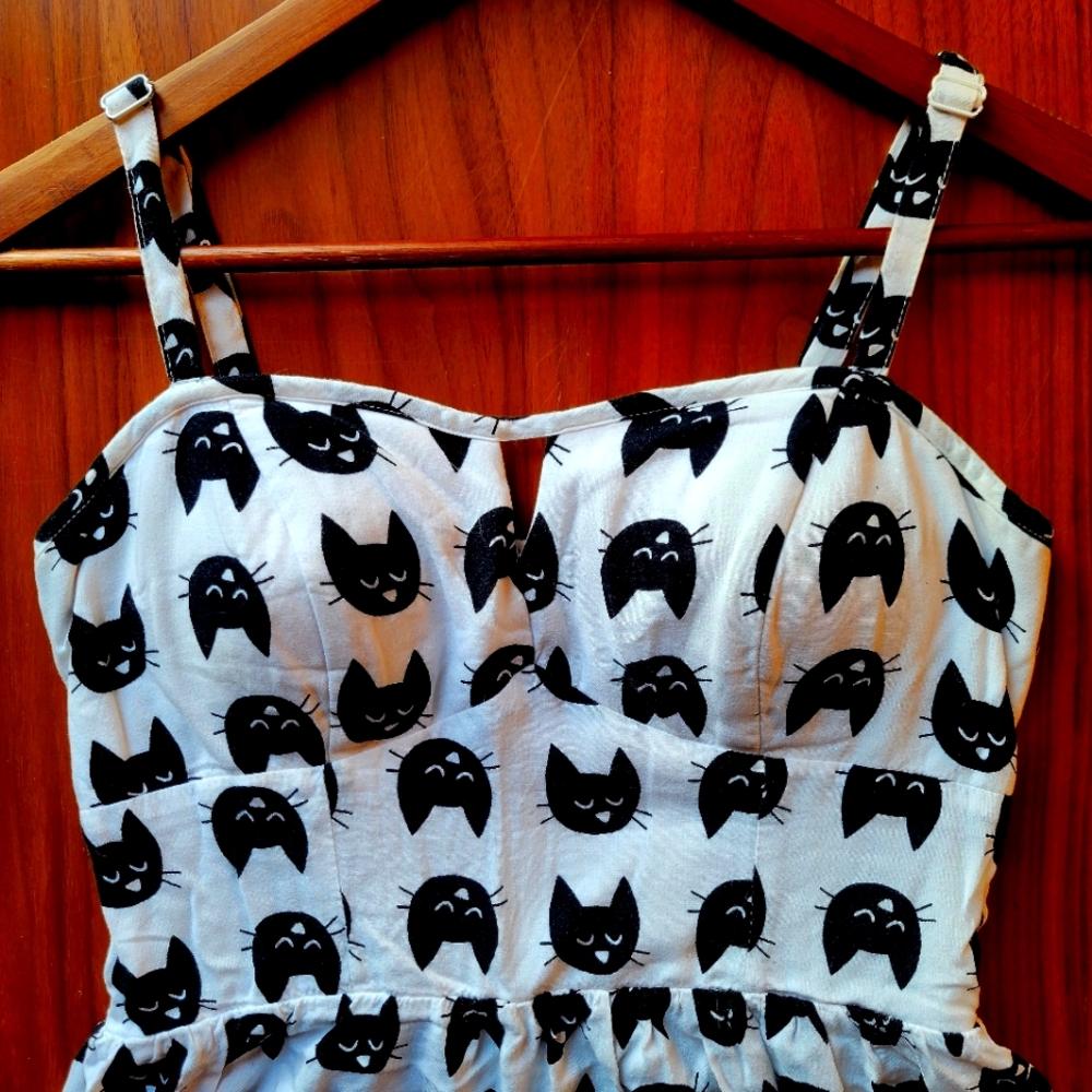Black & White Cat Print Spaghetti Strap Mini Dress Juniors Size Large
